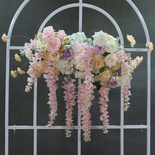 仿真垂吊紫藤花阿勃勒挂花户外婚礼布景装饰园艺壁挂布置拱门绢花