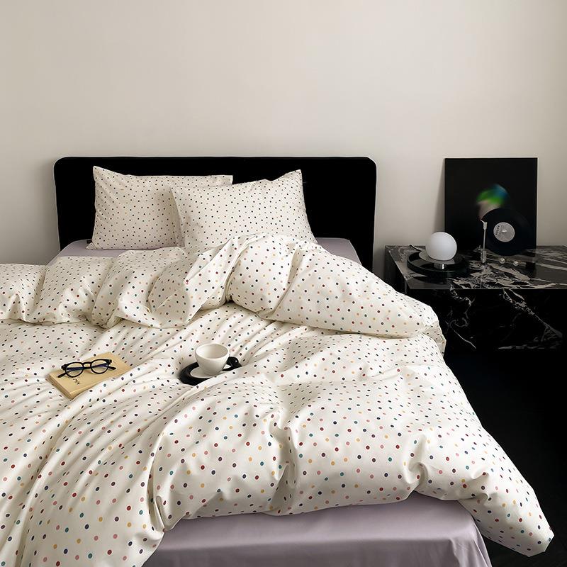日式小清新全棉水洗棉四件套简约波点条纹学生宿舍单双人床笠款