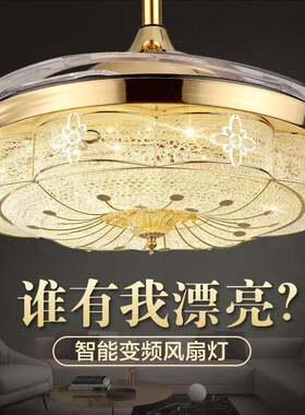 w%轻奢隐形餐厅风扇灯吊扇灯一体豪华餐厅客厅卧室带电风扇吊灯静
