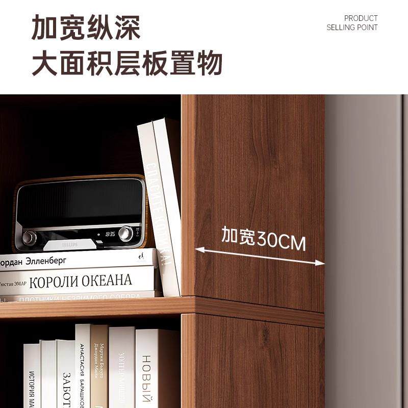 书架落地置物架一体靠墙整墙实木色置物柜展示柜储物柜子家用之军