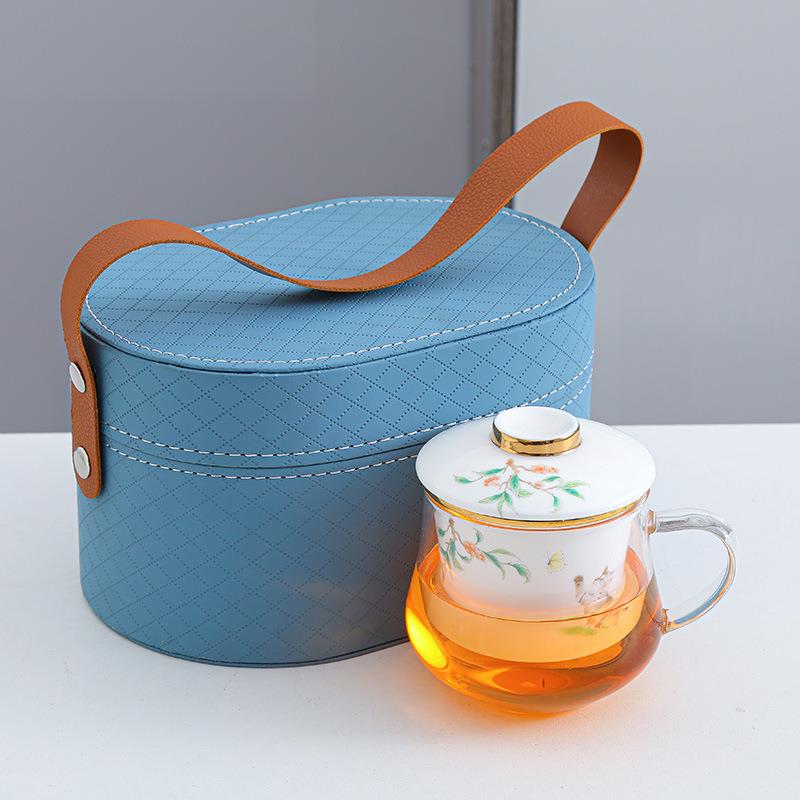 旅行茶具套装茶杯玻璃杯个人杯陶瓷过滤内胆茶水分离茶杯办公茶杯