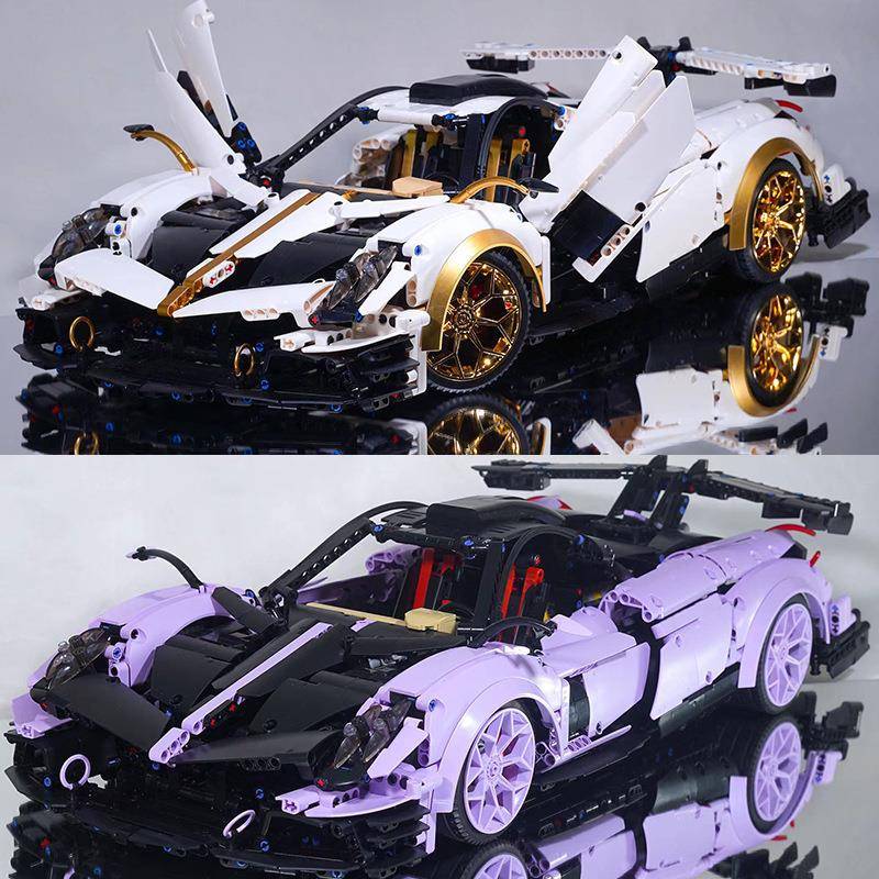 K盒子10252-B白色紫色帕加妮科技跑车男孩拼装小颗粒积木模型玩具