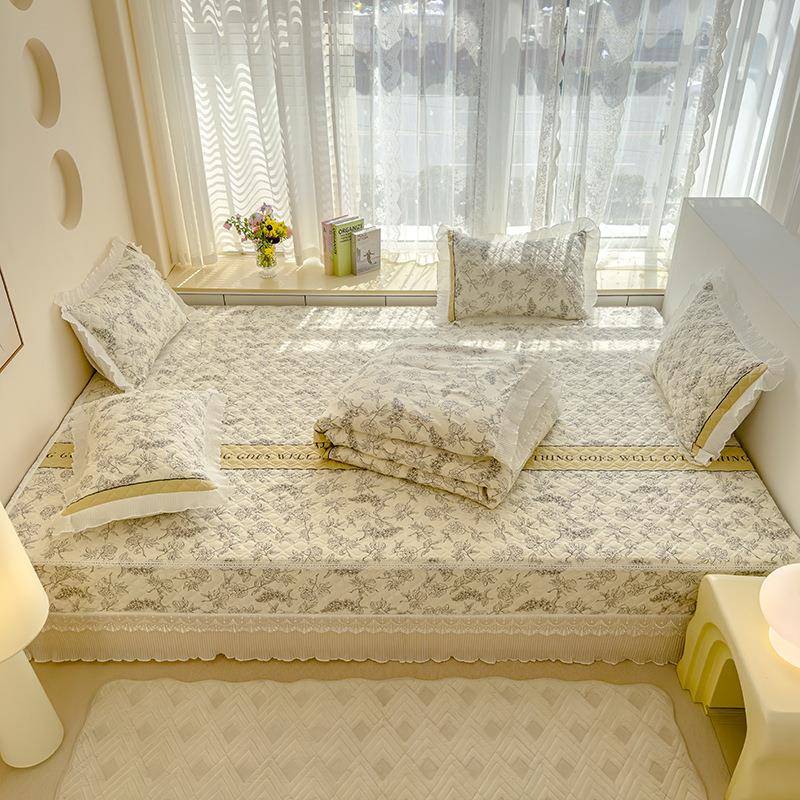 四季通用夹棉床盖四件套田园风榻榻米农村大炕盖加厚床单