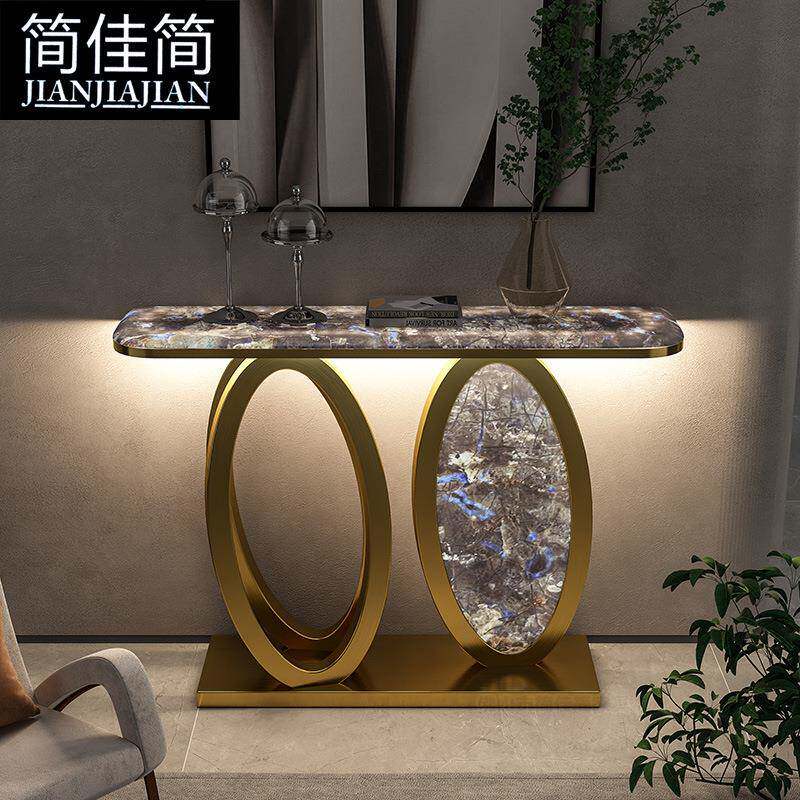 现代简约不锈钢发光玄关柜超晶大理石过道入户窄靠墙装饰桌条案台
