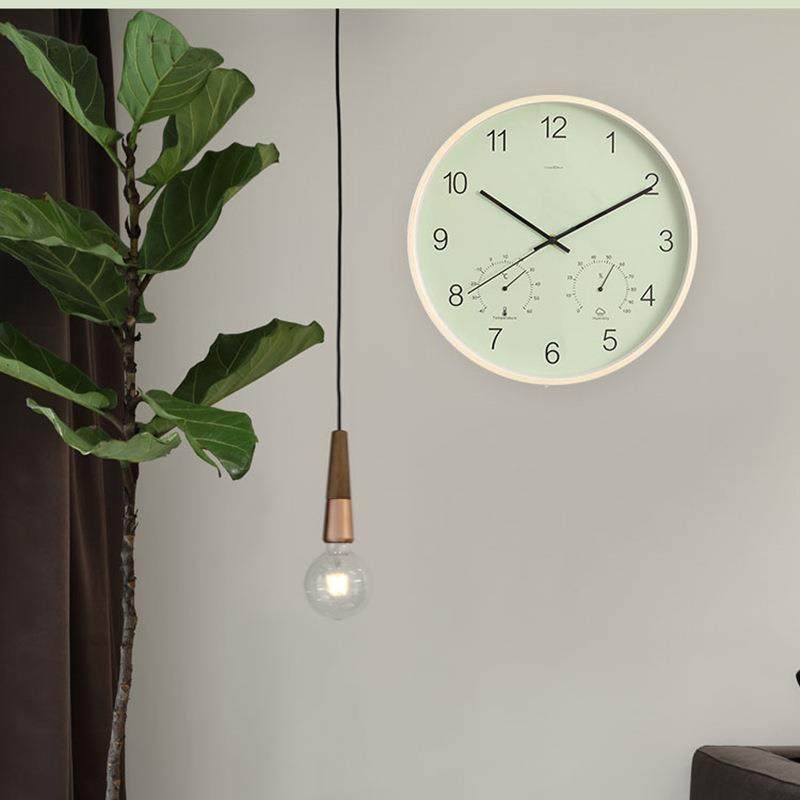 实木现代简约挂钟北欧免打孔客厅钟表装饰时钟多功能客厅装饰挂钟