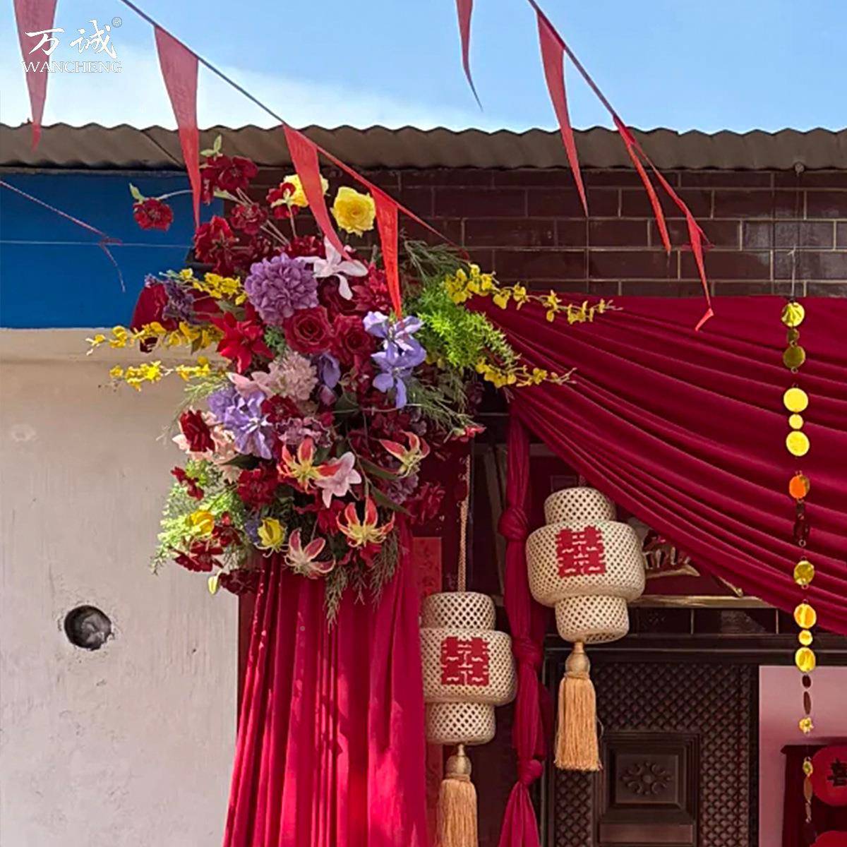 真新引中式大门挂花婚庆迎宾1婚订婚结婚仿花布置玫瑰礼路成品花