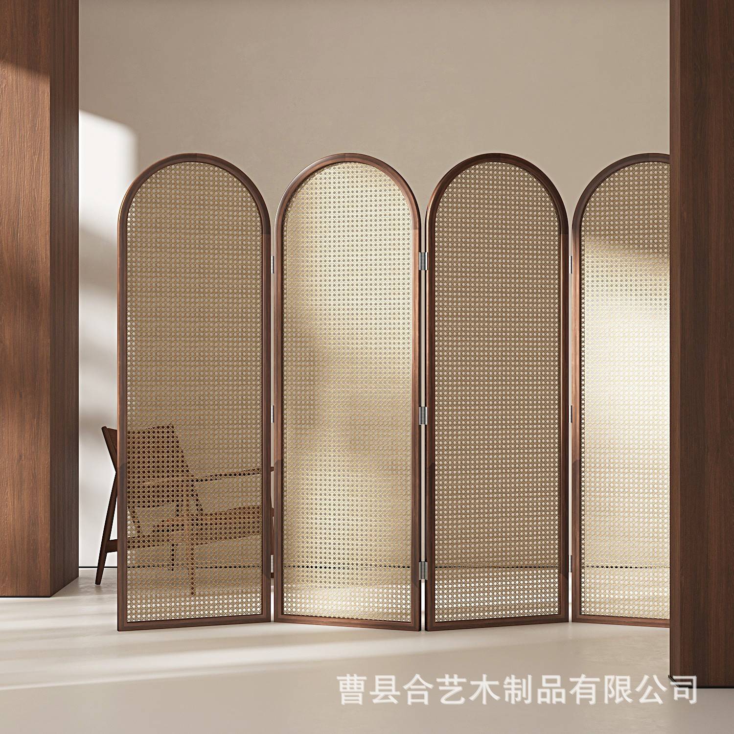 藤编屏风隔断客厅实木中式办公室酒店遮挡可折叠移动隔断屏风