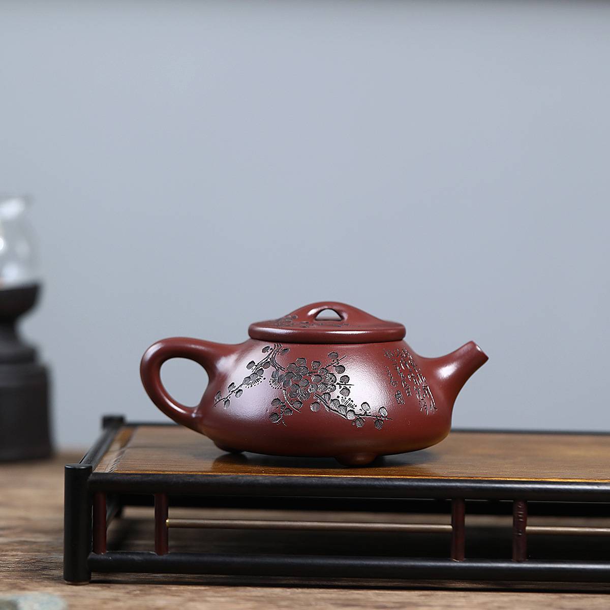 景舟石瓢手刻梅花内推球孔茶壶宜兴紫砂壶工堂直播供货源头茶具