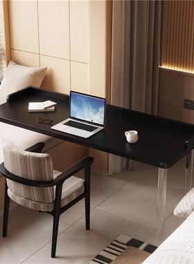 实木悬SDL浮克亚卧室飘窗桌高低脚力儿童书桌黑色桌现代简约电脑