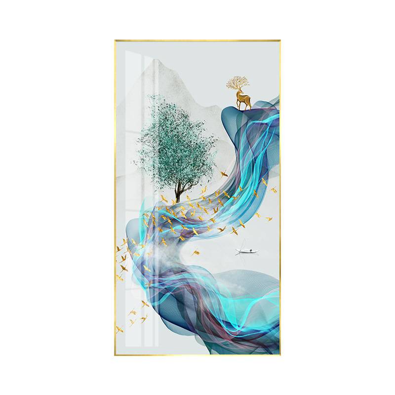 玄关装饰画轻奢大气竖版悬挂画鹿入户走廊挂画现代简约过道壁画图片