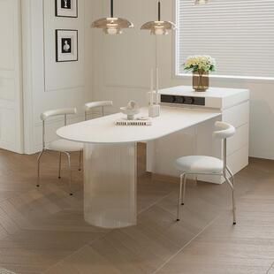 奶风岩板岛台餐桌一体法油式奶JBJ风家用别德利丰亚克力悬墅浮桌