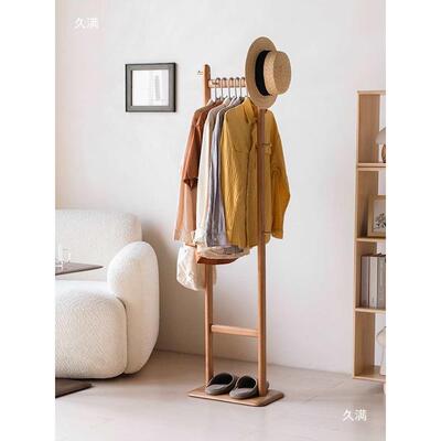 地实木落卧床头边小HVP型不床占空间挂衣室架客厅衣帽架