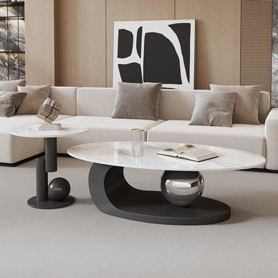 Kka椭圆形岩板几简约户型现代用客WSF厅茶茶桌家组合意小式轻奢子