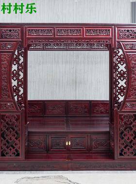 5老式仿古典架XVZ子千床工踏步床红V花梨酸枝雕花榆木复柱古代四