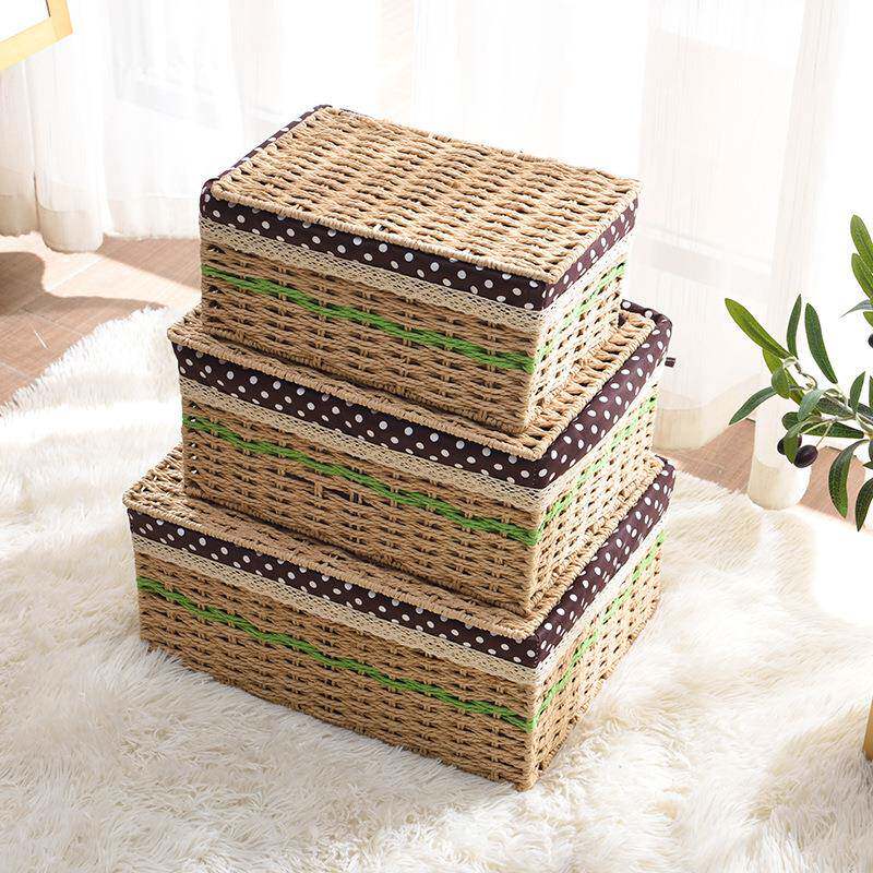 编织带UIU收箱纳箱家布用大号衣服整理艺抽屉储物筐子桌盖面收纳