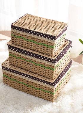编织带UIU收箱纳箱家布用大号衣服整理艺抽屉储物筐子桌盖面收纳