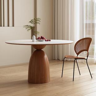 7K德利户丰岩木板圆桌全实WCN圆形家用小意识简约纯白餐桌型餐厅