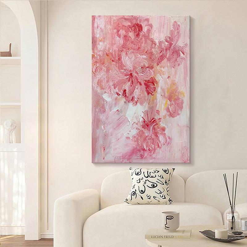 顺丰抽象牡丹花纯手绘油画奶油风玄关装饰画客厅餐厅粉色花卉肌理图片