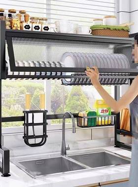 厨房槽置HIX物架台面碟碗水池碗柜多功防尘带柜能门碗盘收纳沥水