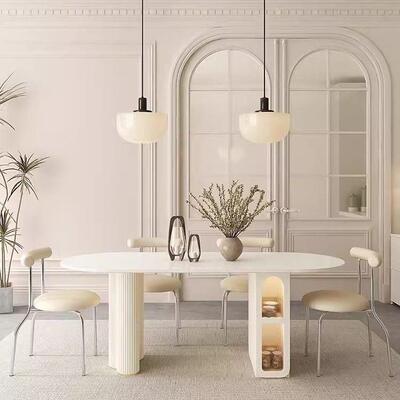 奶油岩板餐桌岛台折985叠轻奢伸缩现代简约组餐桌型椅小户可合家