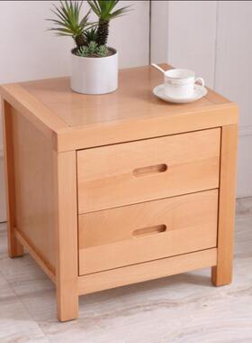 榉NTF木床头柜家简约实边木原木抽柜床柜整装卧室家用屉储物收具