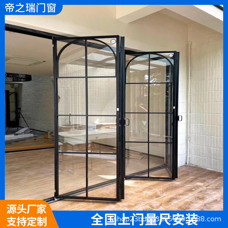 法式复古老铁门极简推拉门海棠花折叠门铝合金隔断门复古平开门