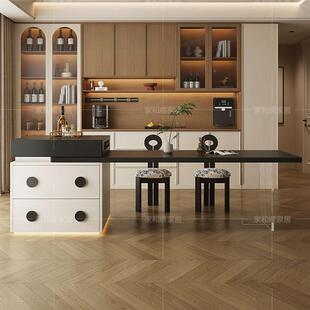 奶油风浮餐桌可伸缩一体石ZHX墨烯发热暖板岩板桌亚面克力悬电菜