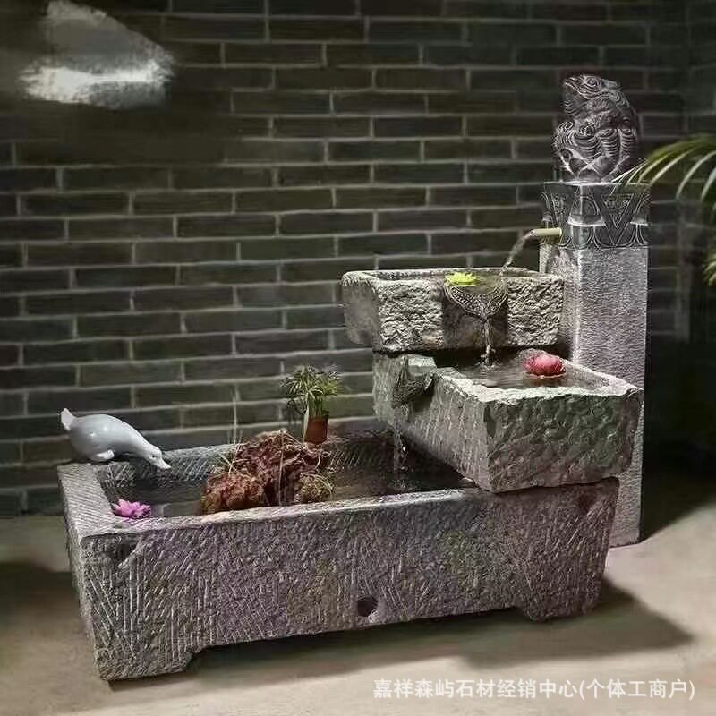石槽户外庭院复古花盆庭院摆件石盆流水组合水槽青石鱼缸养鱼石槽