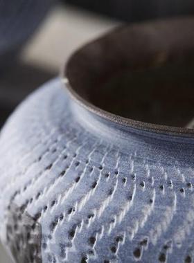 中式釉彩陶瓷器样板花售楼玄房关FXV摆件东方美学蓝处黑色花瓶饰