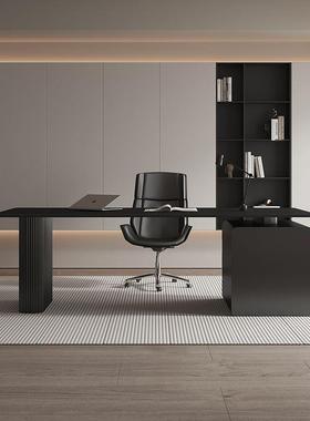 意式极简岩板办桌小户计书桌现代轻公奢HCZ设感黑色老板型电脑桌