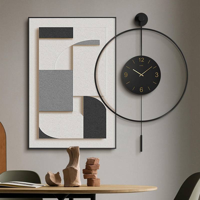 三层立体抽象几何法式奶油风钟表时钟挂钟组合饭厅挂画餐厅装饰画