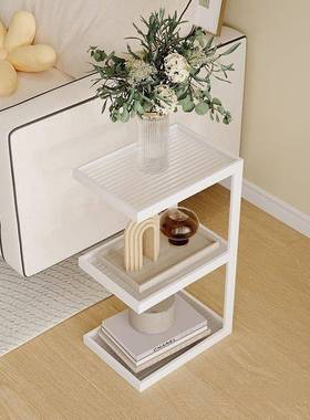 极窄床头轻奢置物架边几发奶油玻璃角风几JWH客厅沙家用落地置柜