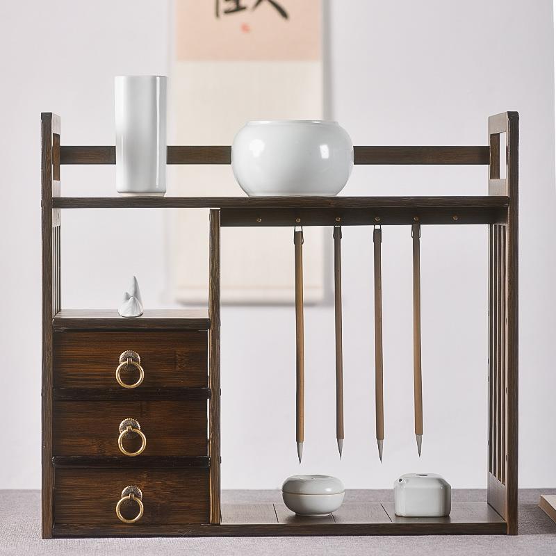 创意文房四宝学生书毛法用品竹博古架EXJ笔笔挂架桌面楠收纳展示