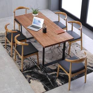 铁艺公美式 村实木简大约原木餐桌工业风型会CSZ议长桌乡书桌办电