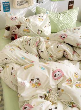 春夏四件套超套柔水洗棉印花卡肤被60333通床单亲床笠学生三件套