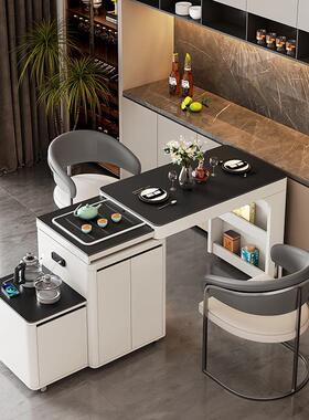 可桌伸缩移动小旋转茶户型阳台JJT茶桌椅组茶合轻奢简约岩板家用