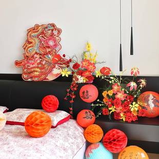 婚房布结置婚新套房卧室床头龙石榴喜字花簇装 饰婚庆F997MS68凤用