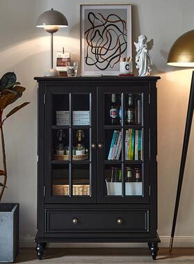 美WYR式全实木酒黑色简约代小户型柜现客厅靠墙储物展示柜餐厅边