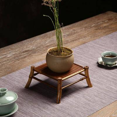 竹编脚小茶台编茶桌茶置道干泡zj030台四壶托物架摆件展示架手藤