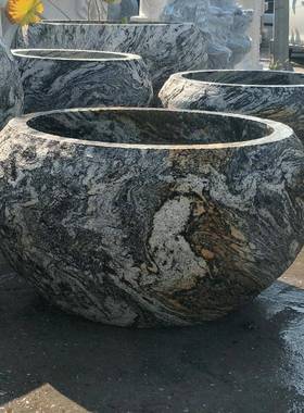 石雕鱼缸鱼新款雪浪石鱼缸花缸现货销YG001售庭园山林泰石缸院制