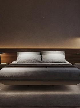 网榻红款无床头悬浮床约XGF带感应超纤皮小户型主卧大床简榻米灯