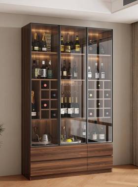 实木酒柜客厅墙靠家玻门展示柜轻奢复用古BIX餐厅置物架定璃制落