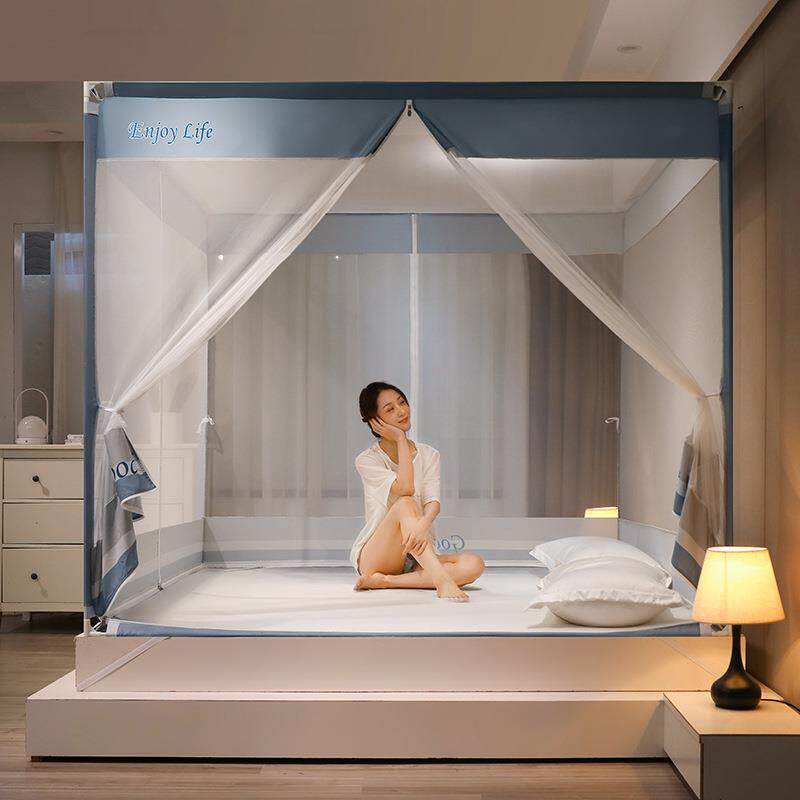 新款T型方外穿杆坐床全底蚊帐1EXV.8加密3用开门儿童防摔家拉链帐