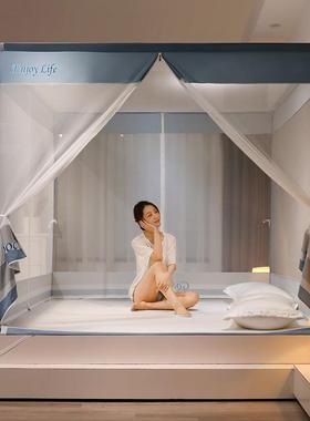 新款T型方外穿杆坐床全底蚊帐1EXV.8加密3用开门儿童防摔家拉链帐