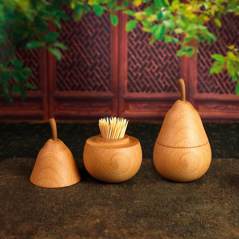 木雕梨子牙签牙签摆件家居JZO装饰品个黄筒性创盒意可爱木质饰品