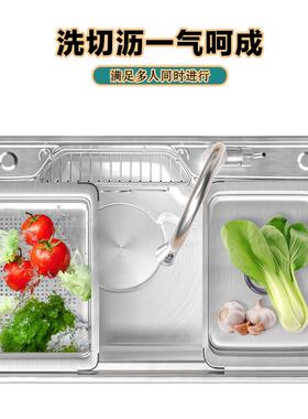 厨房日不锈钢菜水XQW槽式多功能一体us304水槽家用洗碗池洗池s大