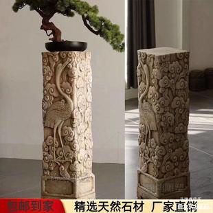 古盆石雕祥云柱中式庭院复石材花架景底古座汉白玉做仿旧10033857