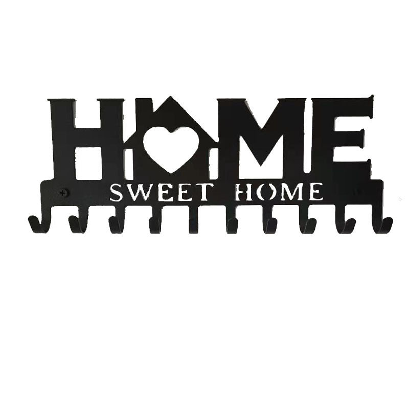 跨境热卖铁艺钥匙挂钩毛巾挂架墙上置物收纳home10连钥匙排钩直供