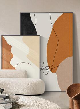 现代轻奢客厅装饰画抽象大气高级感沙发落地画简约橙色玄关挂画