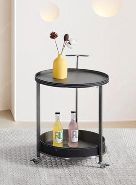 轻奢马鞍皮边几移动沙发茶几角几客厅家用带轮置物架不锈钢小推车